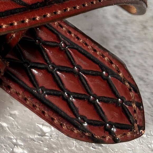 Circle Y Vintage SZ 34 Brown Leather tooled studded belt Western Handmade Old $ - Picture 5 of 7